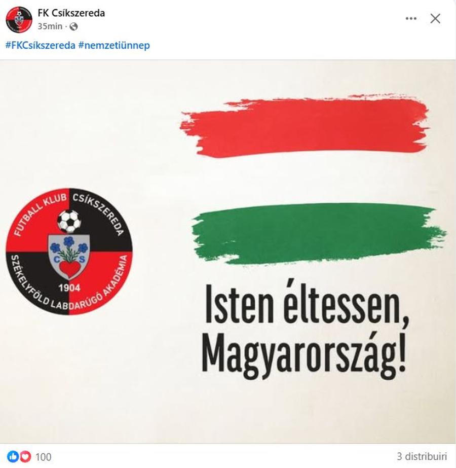 Un club din Superligă, mesaj de Ziua Națională a Ungariei: „Dumnezeu să te binecuvânteze, Ungaria!”
