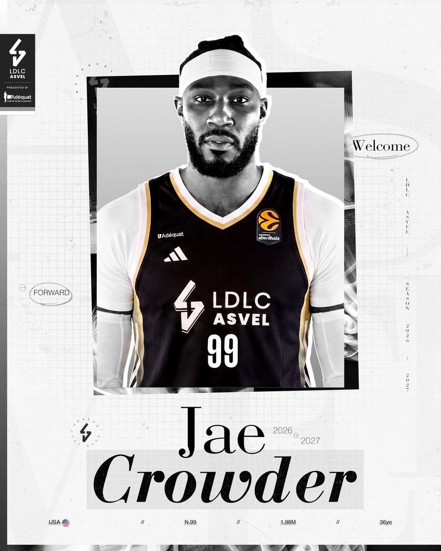 Jae Crowder a fost prezentat la ASVEL Villeurbanne // foto: facebook @LDLC ASVEL Jucătorul cu peste 900 de meciuri în NBA a fost prezentat în Europa
