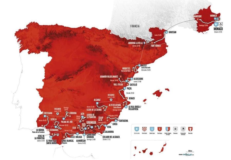 Harta Turul Spaniei 2026 Foto: X/Vuelta a Espana Tadej Pogacar, analizat înaintea Turului Spaniei de un fost mare ciclist: „Nu cred că există vreun rival care să-l poată învinge acum”