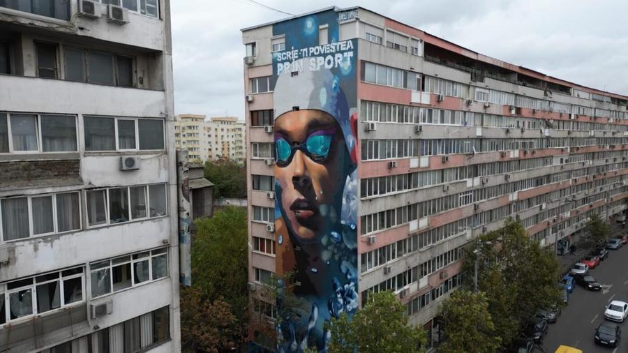 Star la Real Madrid, candidatul #1 la Balonul de Aur, are un mural impresionant în centrul Capitalei: Vini mare, Pele mai mic