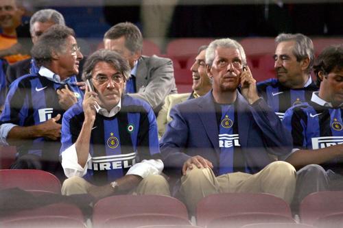 Fostul președinte al lui Inter, Massimo Moratti, și actualul președinte executiv Pirelli, Marco Tronchetti Provera, pe San Siro la un meci din Champions League / Foto: Imago