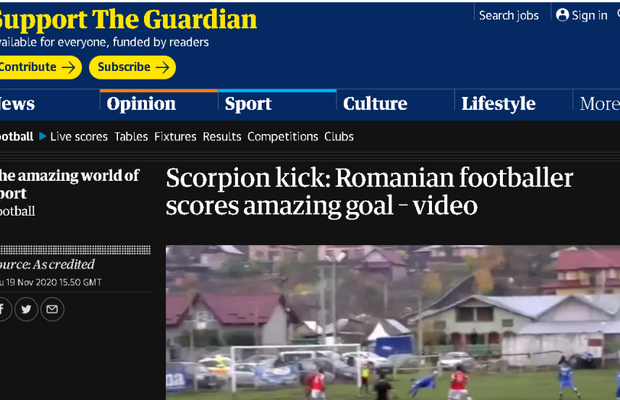 VIDEO WOW! Fotbalistul român vedetă în The Guardian după ultima ispravă: „Incredibil!”