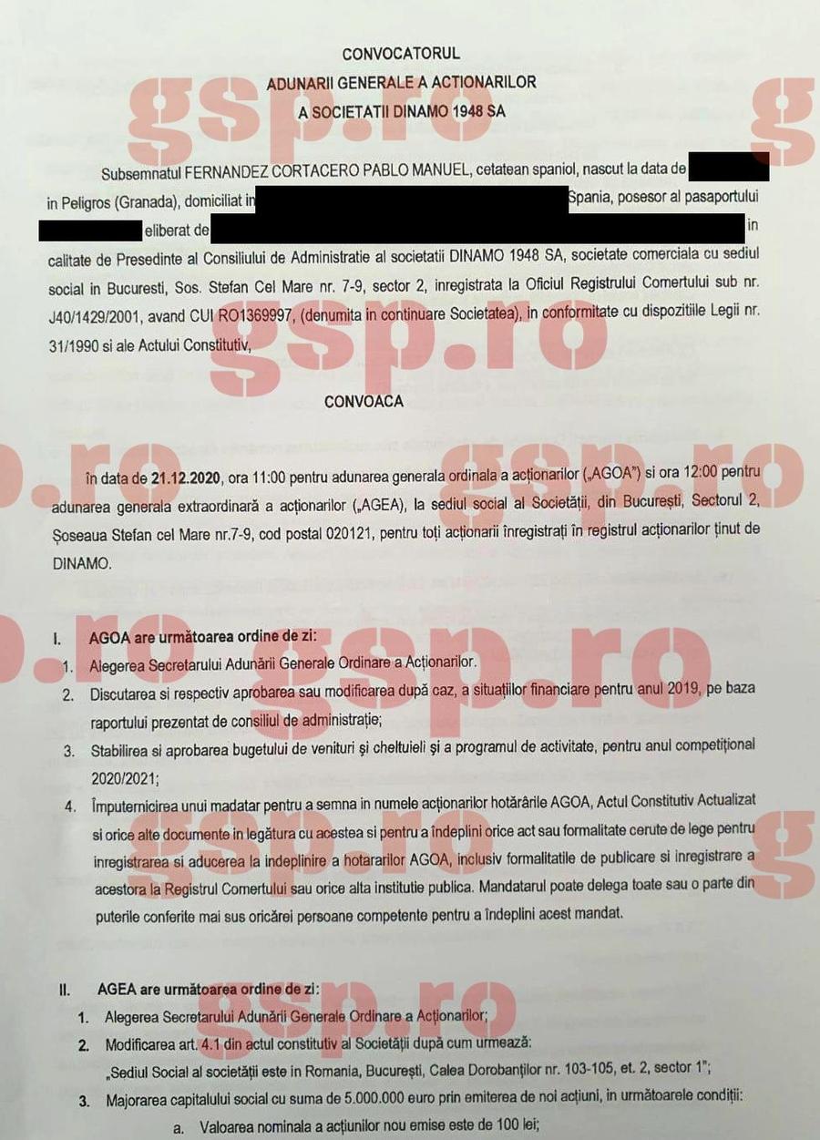 DINAMO. EXCLUSIV Gazeta are documentele! Cum arată actele prin care Cortacero cere mărirea de capital din club + când e ziua decisivă
