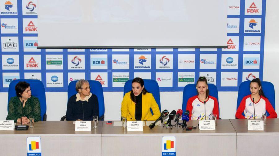 Maria Gîrbă, Irina Deleanu și Denisa Mailat, în cadrul unei conferințe de presă din 2019 „«Ești tâmpită!», apoi dădea cu bățul în cap!” » GSP publică 5 mărturii ȘOCANTE din lotul olimpic de gimnastică ritmică! Traume, abuzuri, acuze GRAVE la adresa președintei Irina Deleanu și a antrenoarei Maria Gîrbă: „M-a băgat în perete!”
