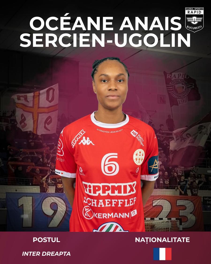 Océane Anais Sercien-Ugolin vine la Rapid din vara anului 2026 // FOTO: Facebook @Handbal Rapid București Două supertransferuri dintr-un foc la Rapid! Vor îmbrăca tricoul vișiniu din vară