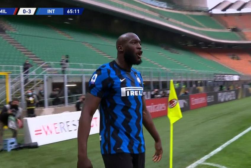Romelu Lukaku, după golul din AC Milan - Inter 0-3 // foto: captură @ Telekom Sport