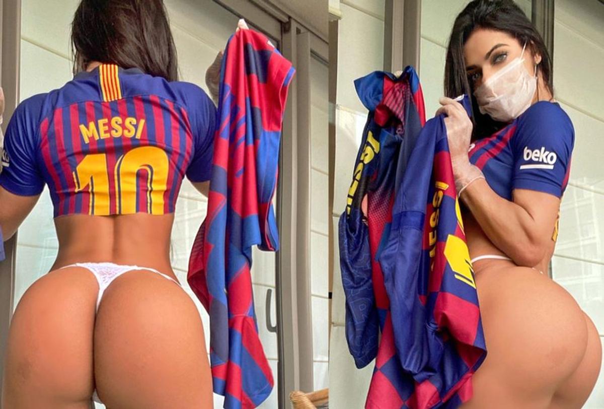 FOTO // Fosta Miss Bum Bum, campanie umanitară în bikini și tricoul lui Messi: „Începem licitația”
