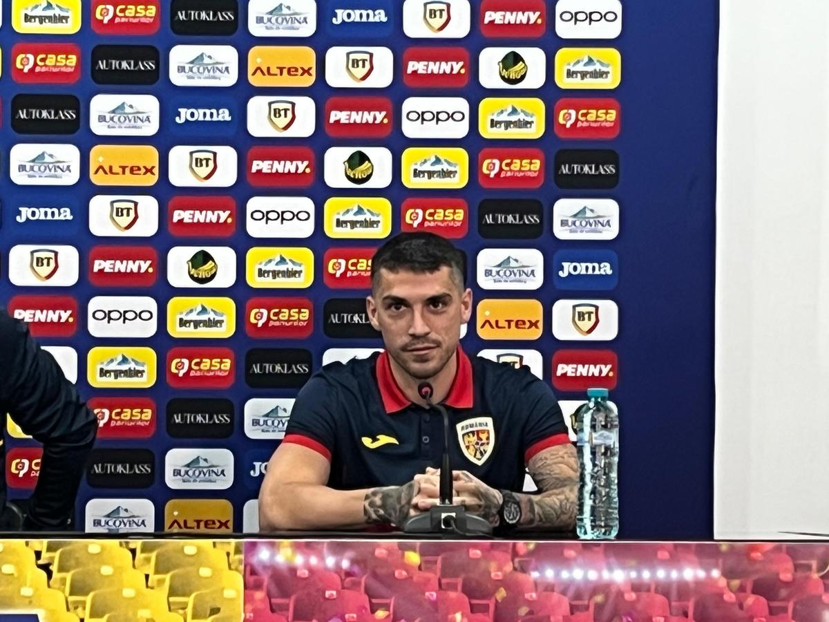 Nicolae Stanciu și Edi Iordănescu la conferința de presă dinaintea meciului amical cu Irlanda de Nord