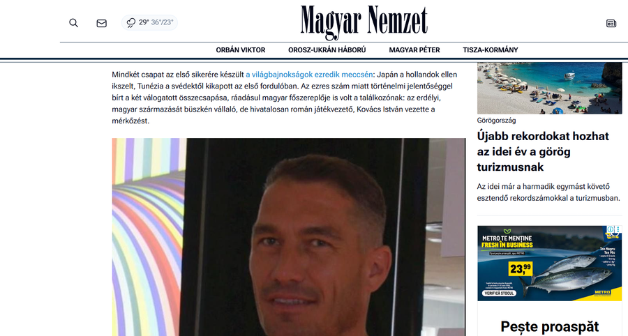 Articolul dedicat lui Istvan Kovacs în Magyar Nemzet Cum îl numește Nemzeti pe Istvan Kovacs, după ce românul a arbitrat meciul 1000 la Mondiale