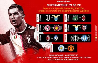 Trofee, Superstaruri, streaming, cote mărite, Cash Out și Pariul Șansă la Superbet în această săptămână plină de meciuri tari!
