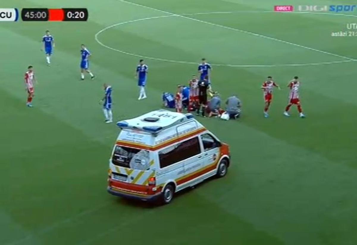 Scene uluitoare la Sepsi - FCU, primul meci al zilei din Superligă! Aproape să leșine de durere, fotbalistul n-a putut fi urcat în ambulanță dintr-un motiv incredibil