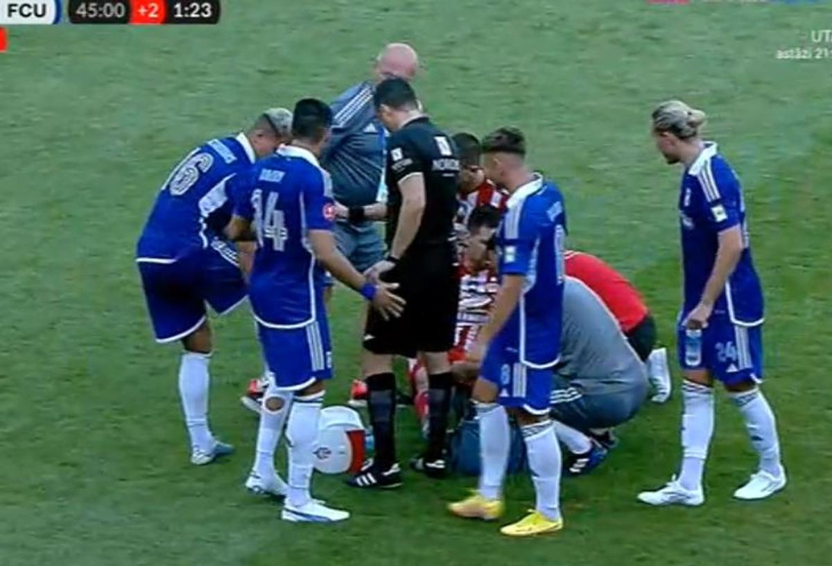 Scene uluitoare la Sepsi - FCU, primul meci al zilei din Superligă! Aproape să leșine de durere, fotbalistul n-a putut fi urcat în ambulanță dintr-un motiv incredibil