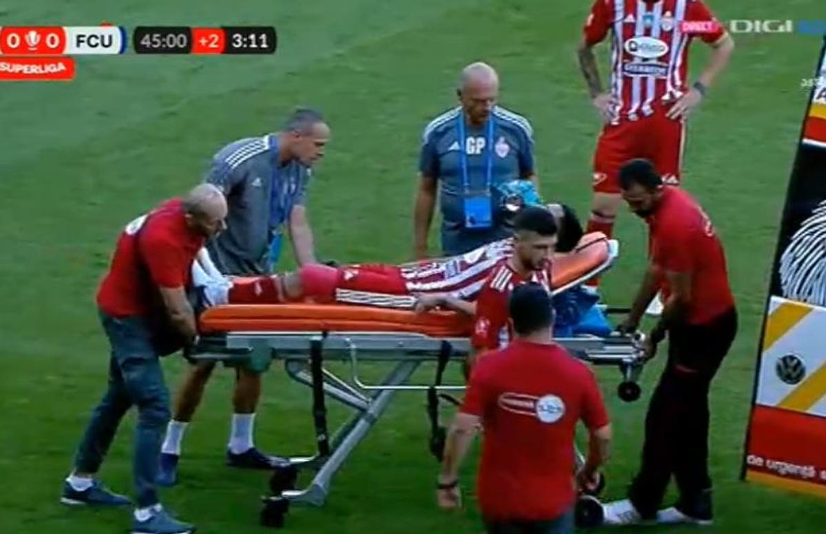 Scene uluitoare la Sepsi - FCU, primul meci al zilei din Superligă! Aproape să leșine de durere, fotbalistul n-a putut fi urcat în ambulanță dintr-un motiv incredibil