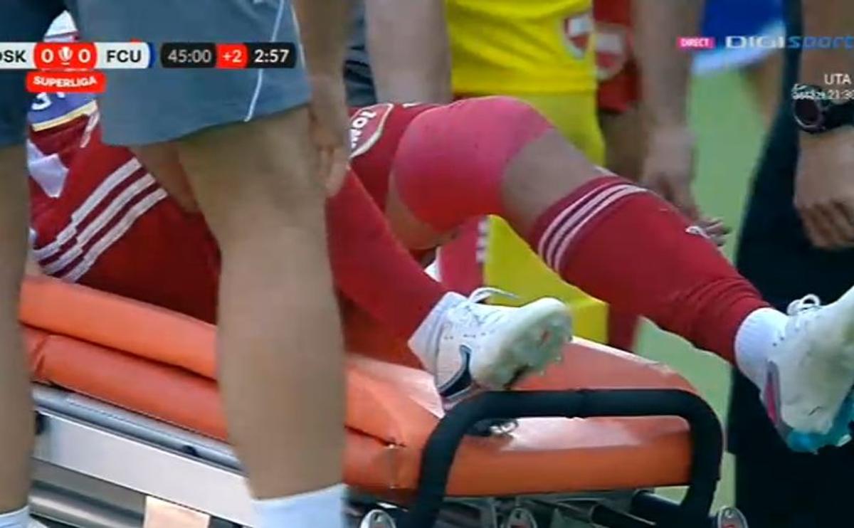 Scene uluitoare la Sepsi - FCU, primul meci al zilei din Superligă! Aproape să leșine de durere, fotbalistul n-a putut fi urcat în ambulanță dintr-un motiv incredibil