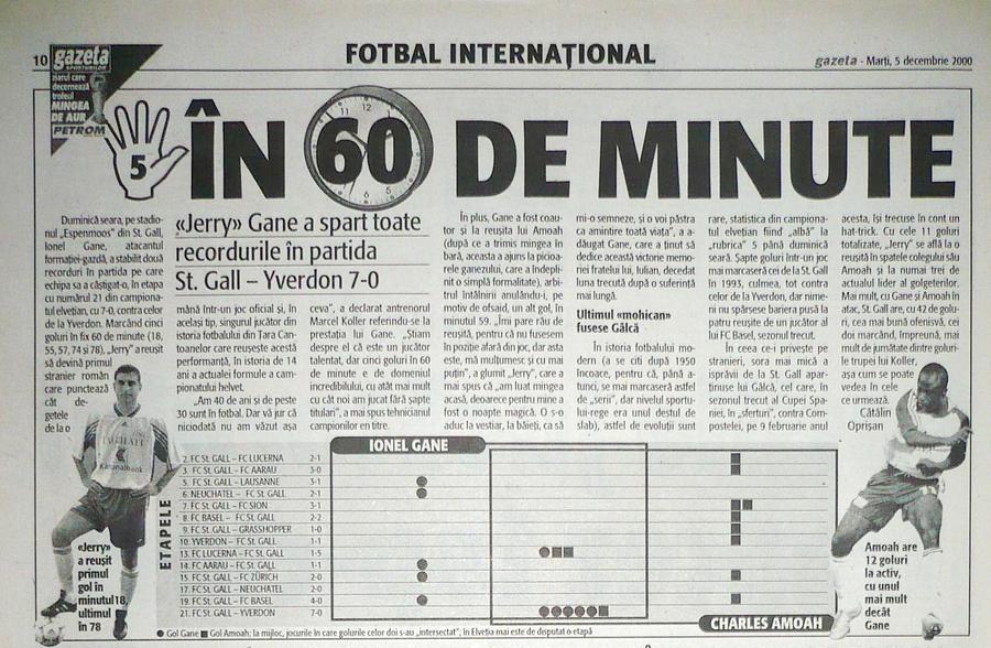 Pagina din Gazeta Sporturilor, din 2000 „Lewandowski al Elveției” » Nimeni n-a mai reușit asta de 26 de ani! Recordul românului încă e în picioare