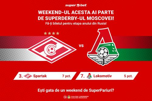 Pune un x verde în calendar acestei duminici, fiindcă weekend-ul acesta ai parte de un SuperDerby al Moscovei. „Echipa poporului”, Spartak Moscova, o va înfrunta pe vicecampioana sezonului trecut, Lokomotiv Moscova.