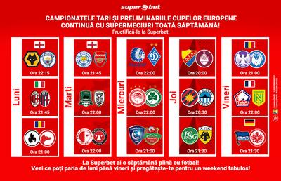 Preliminariile cupelor europene domină săptămâna de fotbal la Superbet, dar oferta e completată cu evenimente tari din alte sporturi!