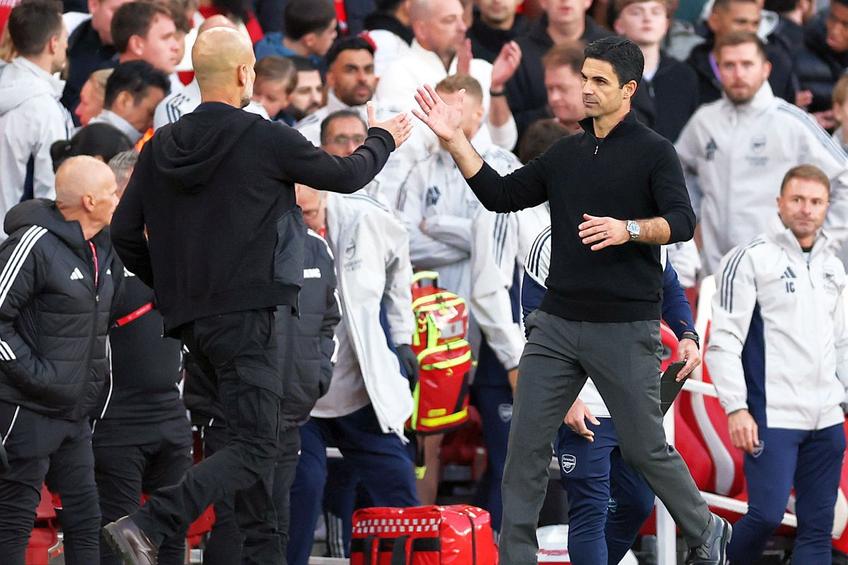 Mikel Arteta și Pep Guardiola, la finalul jocului // foto: Guliver/gettyimages