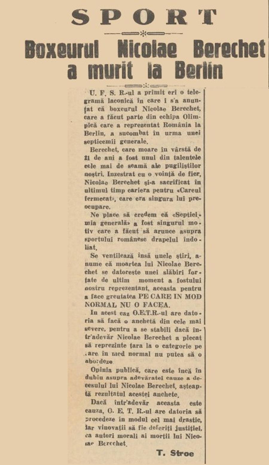 Imagini cu Nicu Berechet nu există, dar presa vremii a consemnat decesul său la Jocurile Olimpice FOTO Arhivă GSP Cine l-a ucis pe Nicu?