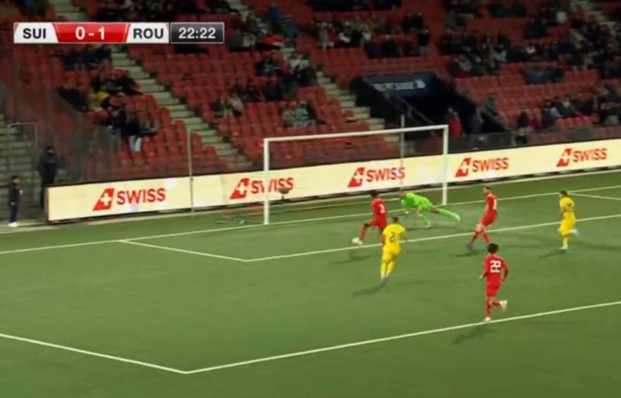 FOTO: Captură TV @Pro Arena Elveția U21 - România U21 2-2 » Elevii lui Pancu au fost egalați pe final, după un gol precedat de un fault clar în atac!