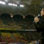 Andra a cântat imnul înainte de România - Elveția / FOTO: Captură @Antena 1