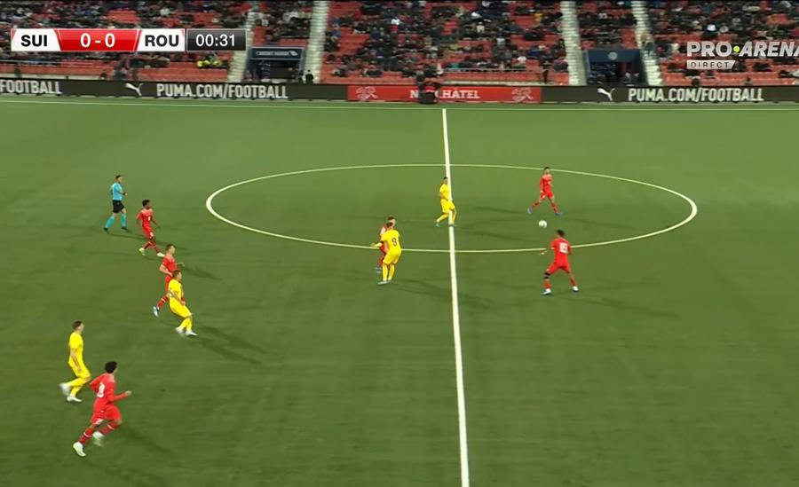 FOTO: Captură TV @Pro Arena Elveția U21 - România U21 2-2 » Elevii lui Pancu au fost egalați pe final, după un gol precedat de un fault clar în atac!