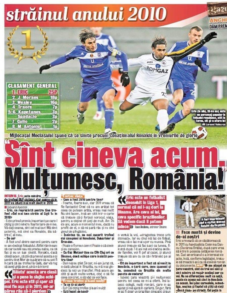 Premiat de două ori în ancheta Gazetei Sporturilor, Eric așteaptă cu nerăbdare Gala GSP 2021