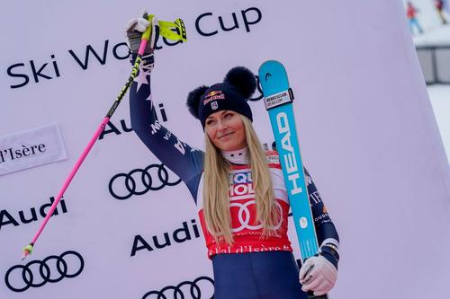 Lindsey Vonn după coborârea de la Val d’Isere, din Cupa Mondială Foto: Guliver/GettyImages
