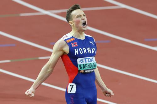 Karsten Warholm după victoria de la Budapesta din 2023 FOTO GettyImages