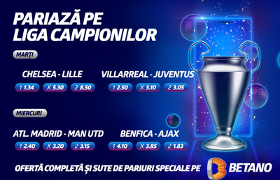 Încă o săptămână cu fotbal total în Liga Campionilor! Cote Mărite, BetCombo și sute de tipuri de pariuri pe Betano