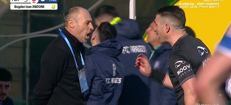 Bogdan Andone, eliminat în prima repriză din Argeș - Farul // Captură foto: Prima Sport 1