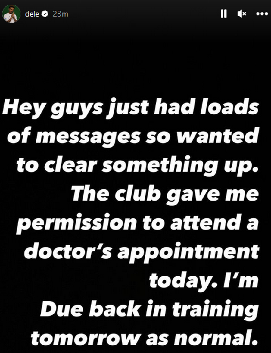 Mesajul lui Dele Alli/ foto: Instagram Situație de neînțeles la Beșiktaș » Antrenorul a creat panică: „Dele Alli a dispărut, sper că nu a făcut vreun accident” + replica fotbalistului