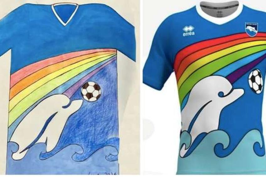 Desenul realizat de Luigi, 6 ani,și noul echipament al Pescarei în sezonul următor