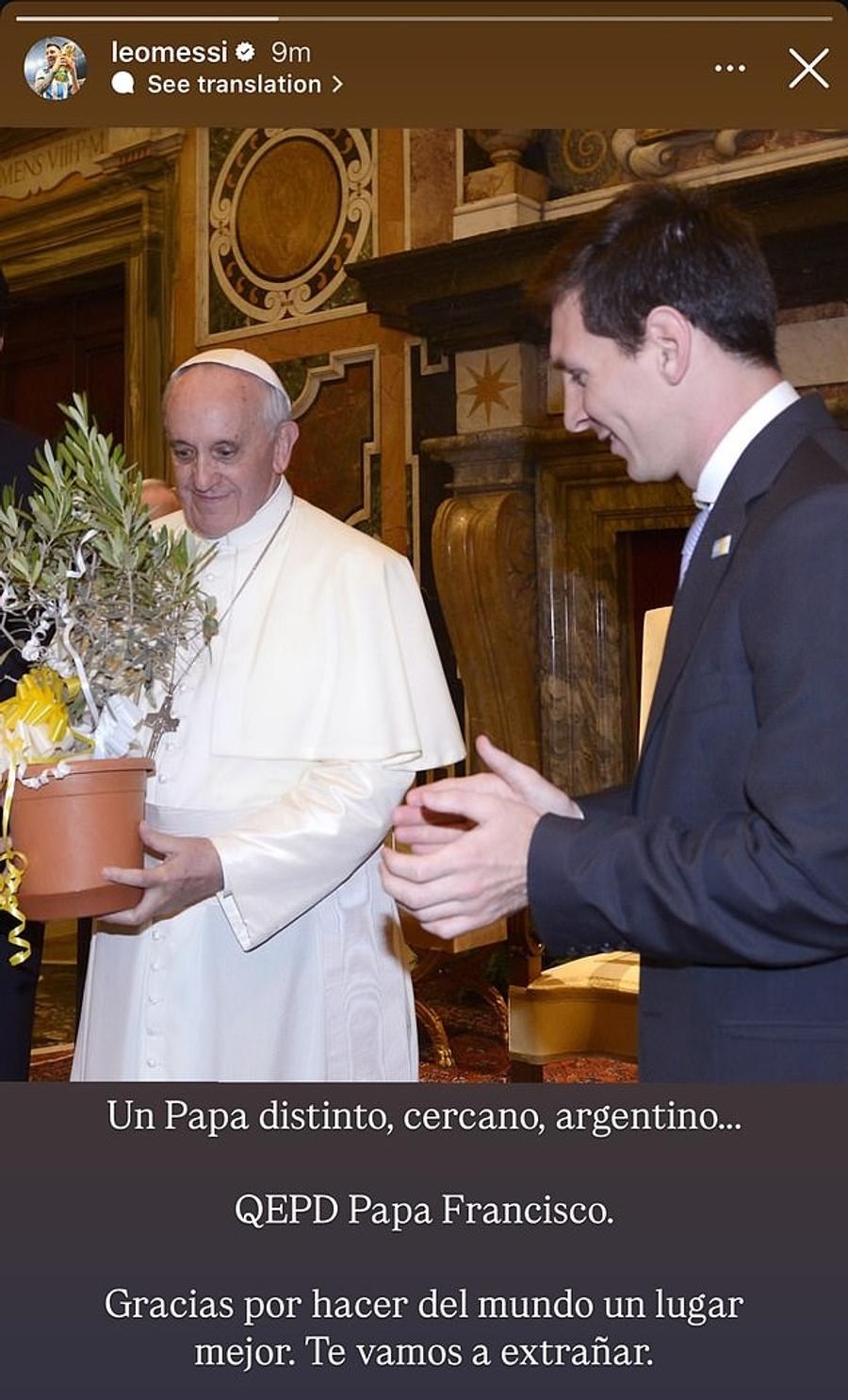 Mesajul lui Lionel Messi la trecerea în neființă a Papei Francisc Lionel Messi îl omagiază pe Papa Francisc: „Mulțumesc pentru că ai făcut lumea mai bună”