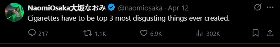 Naomi Osaka, postare pe X, în care numește țigările „dezgustătoare”. Viciul pe care Naomi Osaka l-a numit „dezgustător”. Declarația a împărțit lumea în două