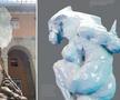 Versiunea finală, în stânga, vs. versiunea publicată în 2017 a sculpturii COVID-19 // sursă foto: Instagram @ vochoaescultor