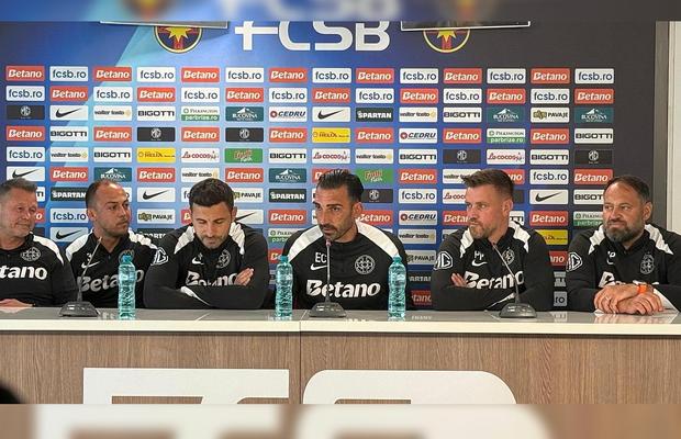 FCSB, conferință în 6 » Elias Charalambous, „flancat” de colegii din staff: „Noi suntem mai de la țară, el e «calitate»”