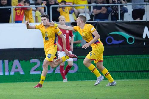 Remus Guțea, numărul 18, după golul cu Danemarca U19