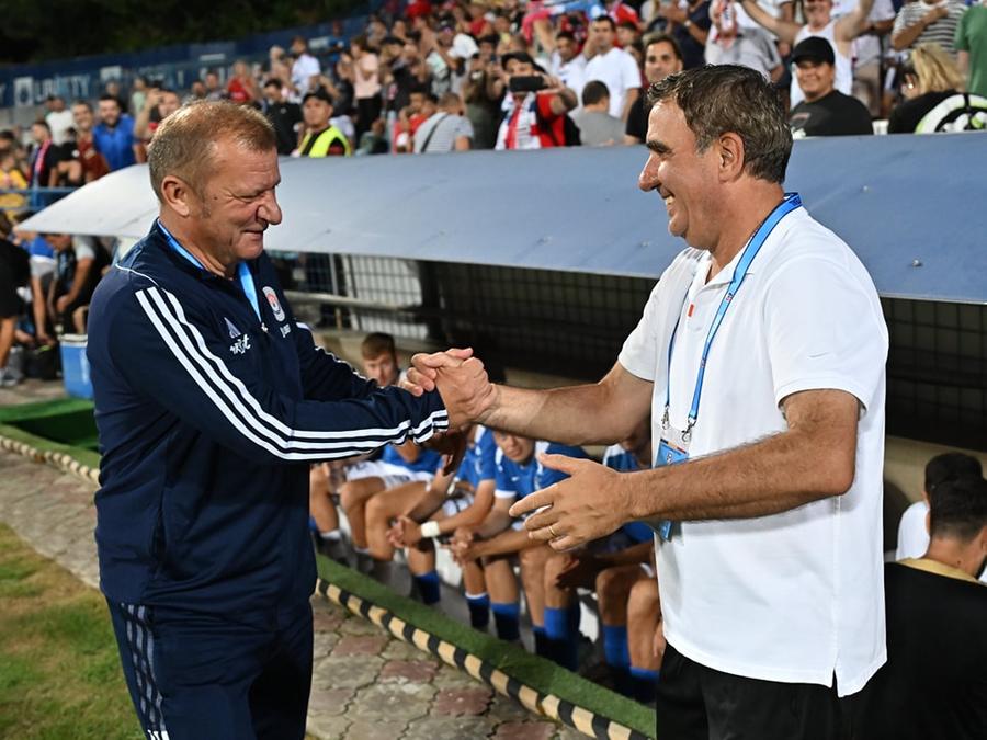 Dorinel Munteanu și Gheorghe Hagi, foto: Facebook Farul Constanța Un mare zero! Farul fără gol în startul campionatului, Oțelul s-a ales cu punctul „clasic”