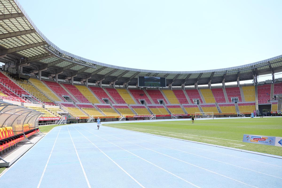 Imagini cu arena din Skopje înainte de Shkendija - FCSB // foto: Andrei Furnigă (GSP)