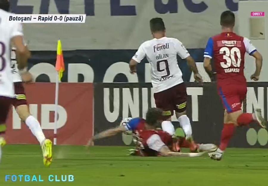 Captură TV @Digi Sport „Hoții, hoții!” » 3 faze controversate în Botoșani - Rapid: două „roșii” neacordate