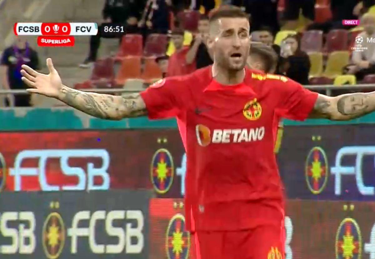 Fază ÎNCINSĂ în ultimele minute » FCSB a cerut penalty! Mingea l-a lovit în mână, dar arbitrii n-au vrut să audă: „E ditamai hențul!”