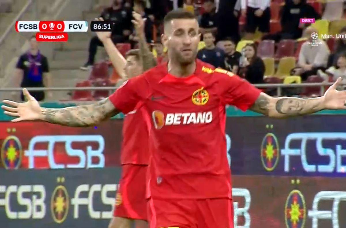 Fază ÎNCINSĂ în ultimele minute » FCSB a cerut penalty! Mingea l-a lovit în mână, dar arbitrii n-au vrut să audă: „E ditamai hențul!”