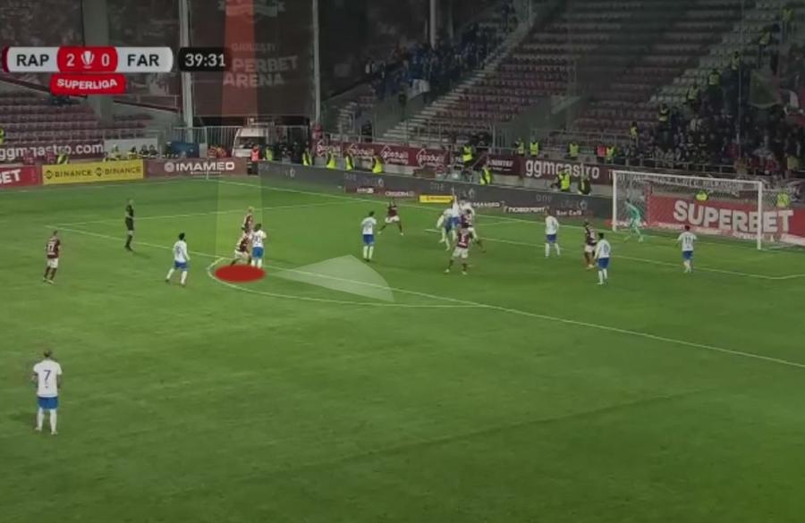 Țîru, Bălașa și Dican s-au coordonat eronat la golul înscris de Alex Pașcanu în Rapid - Farul 5-0. Foto: Wyscout Marius Șumudică a dezmembrat tactic Farul » Ingineria prin care Rapid a fost resetată