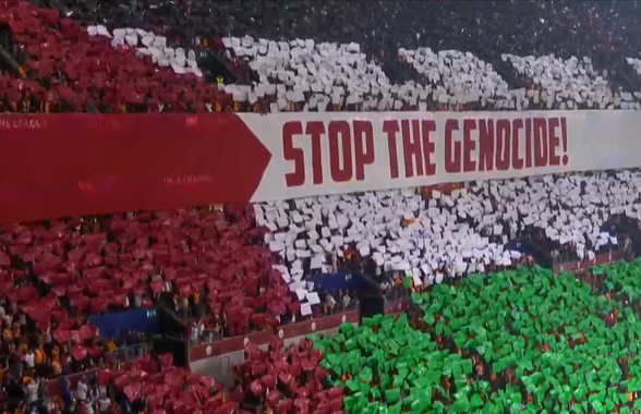 Scenografie pro-Palestina la meciul din Liga Campionilor: „Opriți genocidul!”