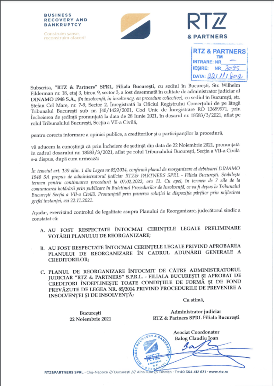 Dinamo a scăpat de depunctare! Tribunalul București a anunțat decizia