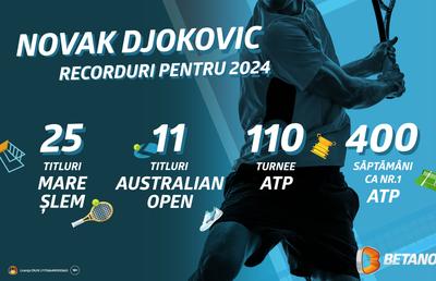 Recordurile pe care Novak Djokovic le poate stabili în 2024. Ofertă specială pe Betano în a doua săptămână la Australian Open