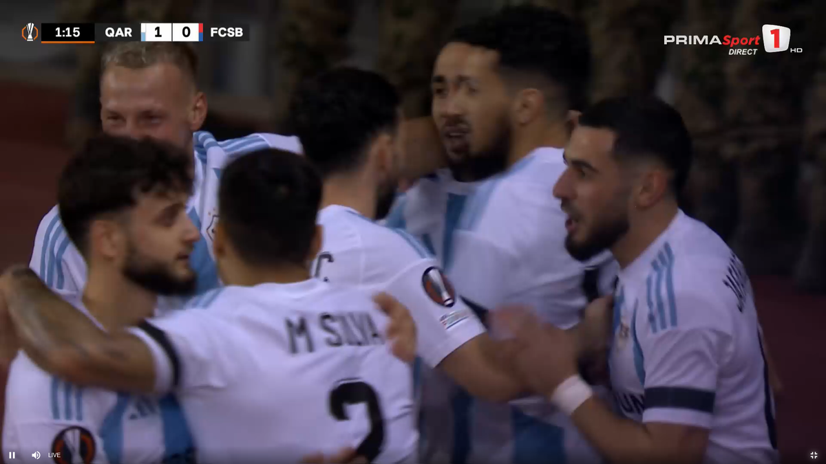 Greșelile făcute de FCSB în apărare cu Qarabag, în minutul 1