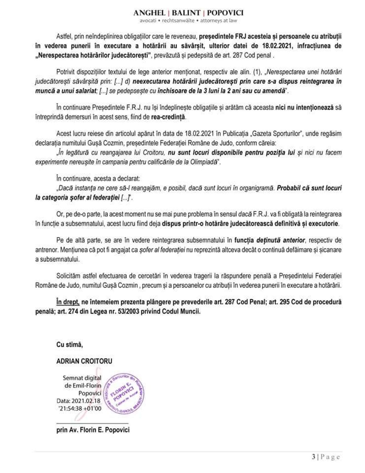 EXCLUSIV Continuă scandalurile la judo: plângere penală împotriva lui Cozmin Gușă! Riscă închisoare de la 3 luni la 2 ani