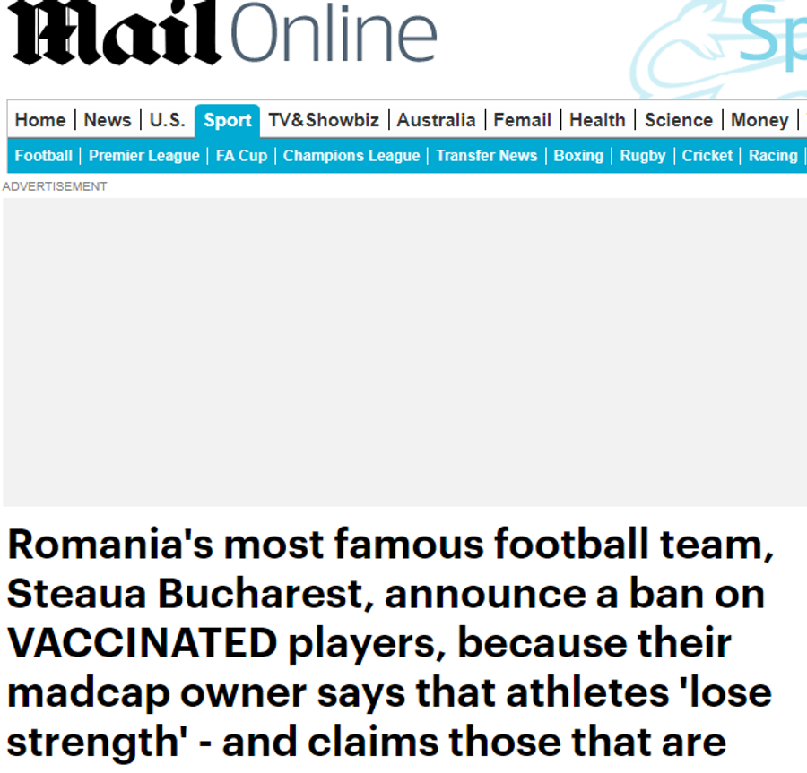 foto: captură Daily Mail Gigi Becali, protagonist în presa engleză » Ce au scris jurnaliştii britanici după ce au aflat că patronul de la FCSB nu-i mai lasă să joace pe fotbaliştii care s-au vaccinat